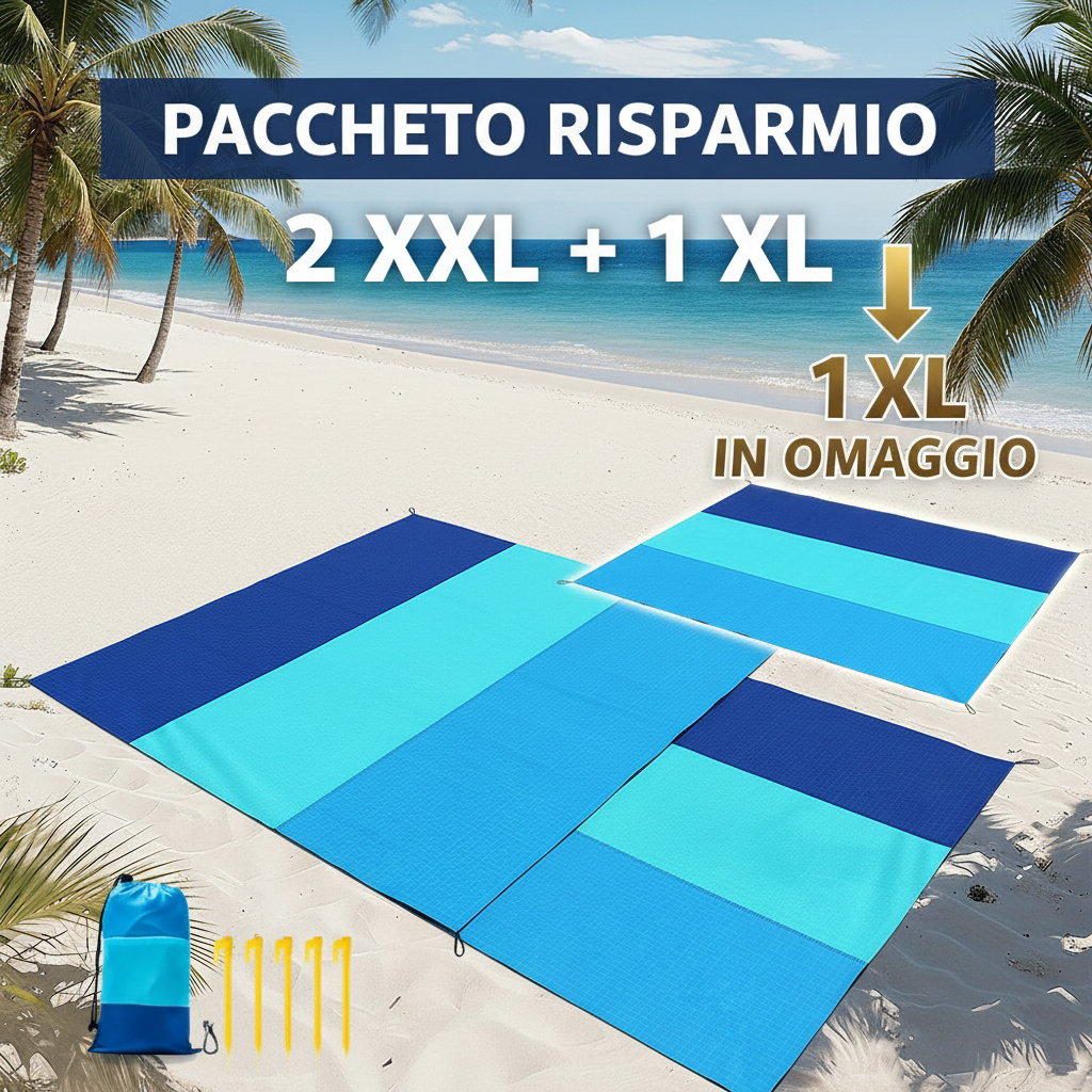 OceanMat SandFree™ | Tappetino da Spiaggia Ultra-Leggero con Picchetti - Antisabbia e Impermeabile