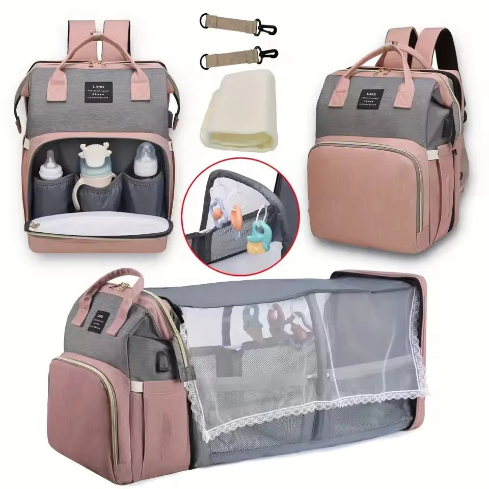 TravelBaby Elite™ – Zaino Maternità 3-in-1 | Culla da Viaggio Portatile, Fasciatoio & Tasche Termiche