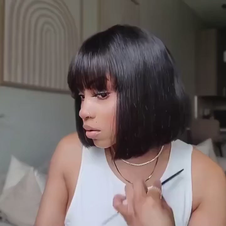 RealWigBob™| Parrucca Caschetto Liscio Effetto Seta - Frangia Moderna| Capelli Veri